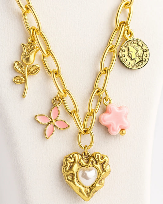 Heart & Blossom Charm Necklace