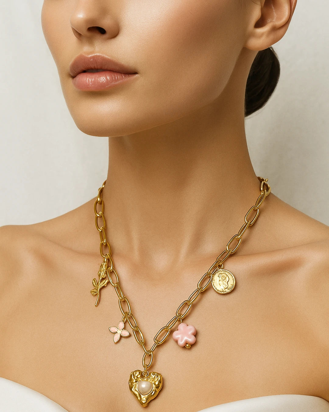Heart & Blossom Charm Necklace